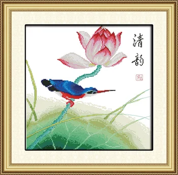 Forfriskende Lotus blomster maleri tælles print på lærred DMC 14 CT 11CT DMS Cross Stitch kinesisk Broderi-kits Håndarbejde Sæt