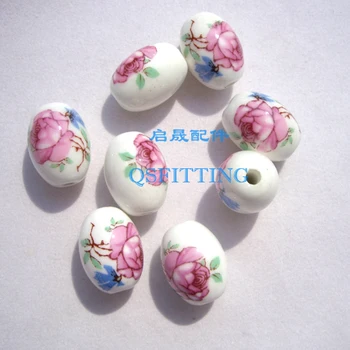 Forsendelse Gratis! Sælge 19*14mm Oval Keramiske Perler,Tilbehør Armbånd,Halskæde Perler,Rose Blomst