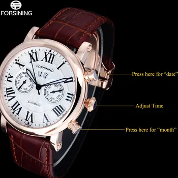 FORSINING Mode Afslappet Mænd Ser Mænd ' s Automatiske Mekaniske Armbåndsure Komplet Kalender Rom Stil Dial Leather Band Clock