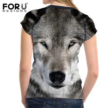 FORUDESIGNS 2018 Fashion Kvinder T-Shirt Crop Tops 3D Wolf Design T-Shirt Kvinde Korte ærmer Cool t-shirt Til Piger Roupa Feminina