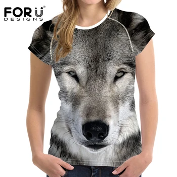 FORUDESIGNS 2018 Fashion Kvinder T-Shirt Crop Tops 3D Wolf Design T-Shirt Kvinde Korte ærmer Cool t-shirt Til Piger Roupa Feminina