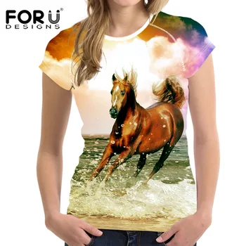 FORUDESIGNS 3D Crazy Horse Kvinder Casual T-Shirt Til Piger Sommeren Kvindelige Shirt Korte Ærmer Ladies T-shirts Kvinde Feminine Toppe