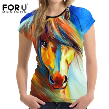 FORUDESIGNS 3D Crazy Horse Kvinder T-Shirt Til Piger Sommeren Kvindelige Casual-Shirt Korte Ærmer Ladies T-shirts Kvinde Feminine Toppe