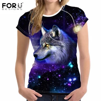 FORUDESIGNS Cool 3D-Animalske Galaxy Wolf Print Kvinder Sommer T-Shirts Univers Stjernede Kort Ærme Toppe Åndbar Kvindelige t-Shirt