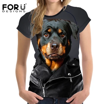 FORUDESIGNS Fashion Kvinder T-Shirt Sød 3D Rottweiler Hund Print Pige O-Neck Tee Brand Design Trænings-og Kort Ærme Toppe Størrelse S-XXL