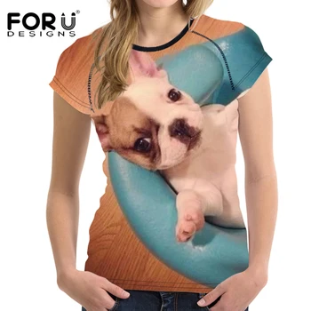 FORUDESIGNS Kawaii 3D fransk Bulldog Animal T-shirt Kvinder Casual Tshirt Kvindelige Crop Tops O-Hals, Korte Ærmer Kvinde Shirts t-Shirts