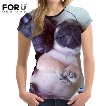 FORUDESIGNS Kawaii 3D fransk Bulldog Animal T-shirt Kvinder Casual Tshirt Kvindelige Crop Tops O-Hals, Korte Ærmer Kvinde Shirts t-Shirts