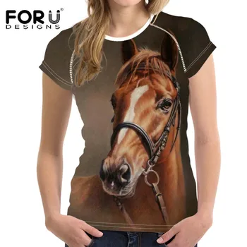 FORUDESIGNS Kvinde, Toppe, T-shirt 3D Crazy Horse Sommeren kortærmede Casual-Shirt Til Kvinder Slank Bodybuilding Feminine Tøj