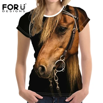 FORUDESIGNS Kvinder 3D Hest kortærmede T-Shirt Engros Casual Kvinde Sommer Toppe Kvindelige Skjorter Feminine Elastisk Shirts Mujer