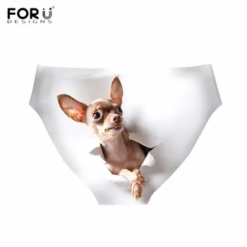 FORUDESIGNS Sjove 3D Hund Chihuahua Print Kvinder Trusser Mode Bodybuilding Piger Traceless Undertøj Åndbar Problemfri Kort
