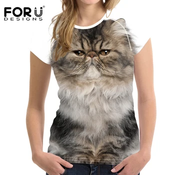 FORUDESIGNS Sød 3D Kat Kvinder Casual T-Shirt med Korte Ærmer til Kvinder Shirts Afgrøde Toppe Til Piger Feminine Tøj Til Piger Tees Top