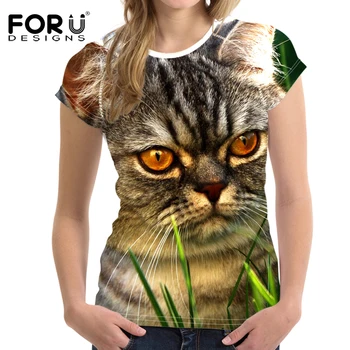 FORUDESIGNS Sød 3D Kat Kvinder Casual T-Shirt med Korte Ærmer til Kvinder Shirts Afgrøde Toppe Til Piger Feminine Tøj Til Piger Tees Top