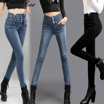 Forår og Efterår afsnit jeans kvinder med høj talje bukser bukser strække store m Slanke blyant bukser TB68