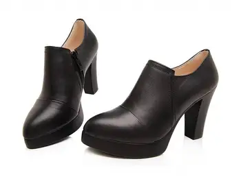 Forår og efterår kvinders sko tyk høje hæle mode kvinder i ægte læder sko første lag af koskind platform pumper