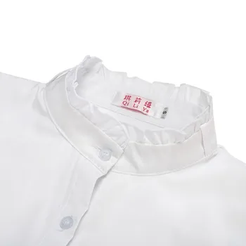 Forår Sommer Kvinders Kontor Formelle Shirts Snøring Lange Ærmer Pjusket Nakke Slank Bluse Casual-Solid Hvid Skjorte Toppe