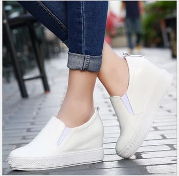 Forår, Sommer mode classic-loafers øget Ægte læder flade damesko lille hvid sko