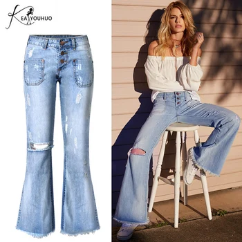Foråret 2018 Kvinder Flare Jeans Donna Bell Bottom Ripped Jeans Til Kvinder Med Bred Ben Bukser, Tynde Denim Pantalones Mødre Jeans Kvinde
