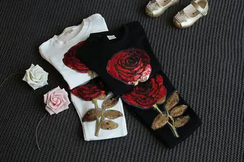 Foråret efteråret børn piger boutique-udstyr rose blomstret tøj sæt, tilbage til skole outfit