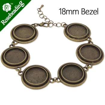Foto Smykker at Gøre Antik Bronze Forgyldt Armbånd med 18mm Cirkel Bezel,5pieces/masse-C4255