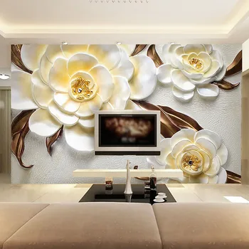 Foto Tapet Brugerdefinerede 3D Stereo Relief Smuk Blomst Vægmaleri Opholdsstue, TV, Sofa Baggrund Væggen Home Decor Papel De 3D-Parede