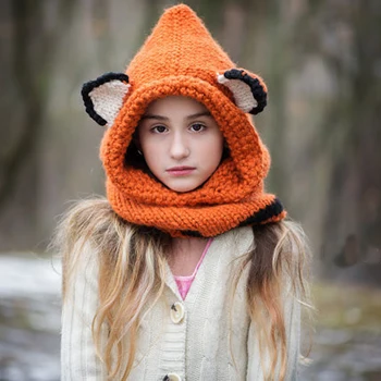 Fox Hat - Fox Hoodie - Fox Cowl - Dyr-Hat - Hooded Tørklæde - Hæklet Hoodie - Chunky Hæklet Hat - Dyr Tørklæde baby pige hat