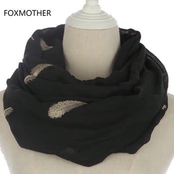 FOXMOTHER 2018 Nye Luksus-Brand Mode Kvinder Sort Hvid Broderi Featehr Glitter Tørklæde Sjal Hijab Wrap
