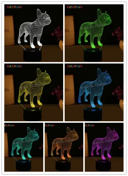 Franske Bulldog 3D bordlampe LED Farverige Dog Nightlight Kids Fødselsdag Gave USB Sove Belysning boligindretning