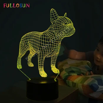 Franske Bulldog 3D bordlampe LED Farverige Dog Nightlight Kids Fødselsdag Gave USB Sove Belysning boligindretning