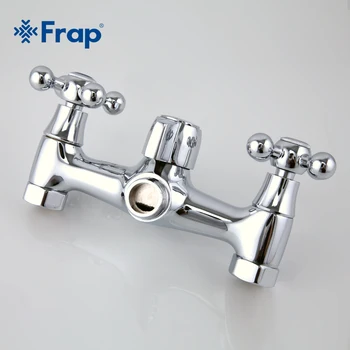 Frap vægmonteret Sølv brusebad sæt håndbruser badeværelse dobbelt håndtag med dobbelt hul brusebad hane med 36cm næse F2619-2