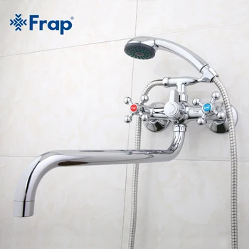 Frap vægmonteret Sølv brusebad sæt håndbruser badeværelse dobbelt håndtag med dobbelt hul brusebad hane med 36cm næse F2619-2