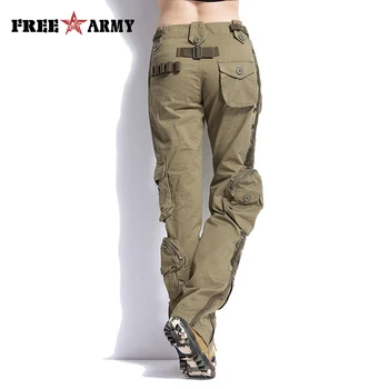 FREEARMY Plus Size Kvinder Bukser, Casual Mid Khaki Talje Cargo Bukser Militære Damer Bukser Lommer Parrets Udendørs Bukser