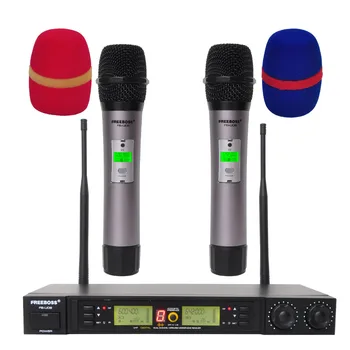 Freeboss FB-U08 2-Vejs 200 Kanaler PLL IR UHF Trådløse Mikrofon med 2 Håndholdte for Karoke KTV Part UHF Dynamisk Mikrofon