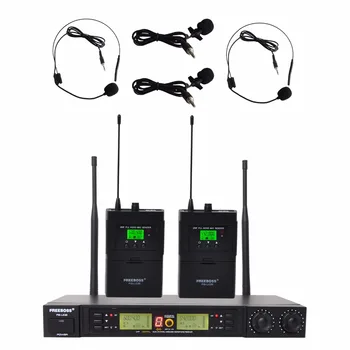 Freeboss FB-U08 2-Vejs 200 Kanaler PLL IR UHF Wireless Microphone 2 Bodypack Sender med Headset og Lavalier Mikrofon