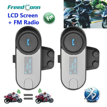 FreedConn 2STK LCD-Skærmen FM-Funktion 3Riders Hi-Fi-Højttaler Motorcykel Intercom BT Trådløse Bluetooth-Samtaleanlæg Hjelm Headset