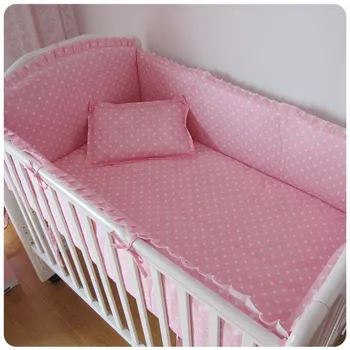 Fremme! 6STK Pink Bomuld Nyfødte Bebe Baby Krybbe Strøelse Sæt Kit Beskyttelse af Kofanger (kofanger+ark+pudebetræk)