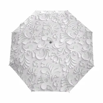 Fuld Automatisk 3D Blomster Guarda Chuva Hvide Kinesiske Parasol 3 Folde Paraply Regn Kvinder Anti UV Udendørs Rejse Sombrinha