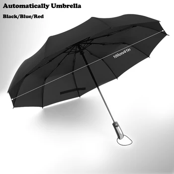 Fuldautomatisk 3 Folde Paraply Mandlige Stor Stærk Vindtæt Ubrydelig Heavy-Duty Rejse Offentlig Håndtag Sort Regn Parapluie