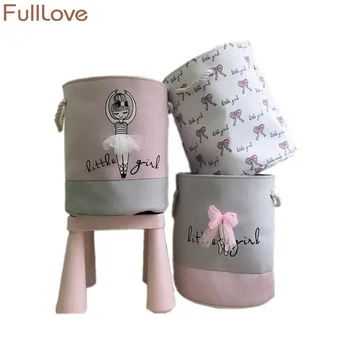 FullLove 35*40 cm Pink vasketøjskurv til Snavset Tøj af Bomuld Ballet Pige Bue Print Legetøj Arrangør Hjem Opbevaring & Organisation