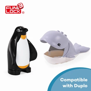 Funlock Duplo byggesten 2stk Ocean Dyr Set med Hjul,Penguine Kreativt Legetøj for Børn