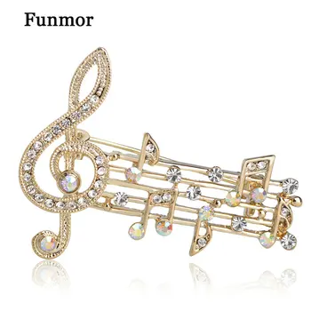 Funmor Musik Note Store Brocher For Kvinder Østrigske Krystal Tørklæde Pels Klip Pins-Ikonet Smykker Party Dress Broche Dekoration