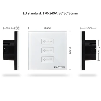 FUNRY EU-Standard for Smart Touch Skifte RF433 Fjernbetjening vægkontakt 3 Gang 1 Vejs Trådløs lyskontakten til Hjemmet AC170V-240V