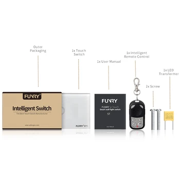 FUNRY ST1-OS 1Gang Standard Touch Skifte LED-Væg Lys, Smart Remote Switch Vandtæt lyskontakten 110-240V Krystal Glas Panel