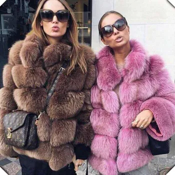 FURSARCAR Kvinder Ægte Ræv Pels Vinter Hele i Ægte Læder Korte Kvindelige Jakke Tyk Natrual Fox Fur Coat Med Pels Krave