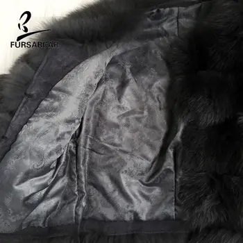 FURSARCAR Ægte Pels Jakke Frakke Fox Fur Ægte Læder Frakke Høj Kvalitet på Kort Fox Fur Frakke Vinter Varm Kvinder Pels