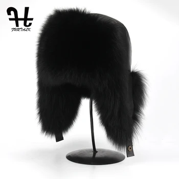 Furtalk Mænd ' s Vintage Læder fox Fur far hat Aviator Hat russiske pels Hat Ushanka Trooper Hat for mænd