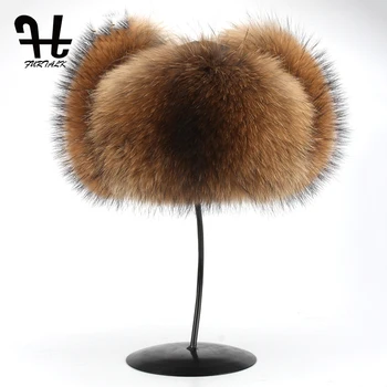 Furtalk Mænd ' s Vintage Læder fox Fur far hat Aviator Hat russiske pels Hat Ushanka Trooper Hat for mænd