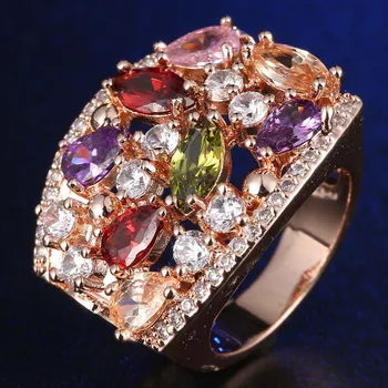 FYM Mode Rosa Guld Farve Bryllup Smykker Ringe Til Kvinder Farverige Zirconia Krystal Hvide Runde Simuleret Hul Ring