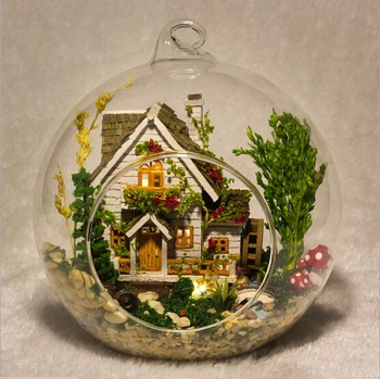 G015 DIY dukke hus miniatura mini glas bolden model Kits, træ-Miniature Dukkehus Toy Gave Forest Villa gratis fragt