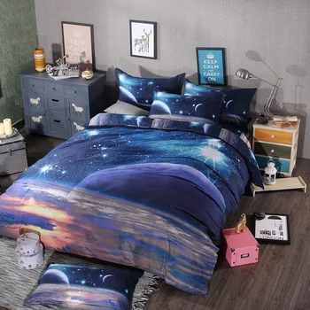 Galaxy sengetøj 3pcs/4stk mælkevejen dronning king hipster 3D duvet cover sæt