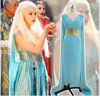 Game of thrones daenerys targaryen kostume blå cosplay kjole fantasia dragon paryk halloween kostumer til kvinder kjole plus størrelse